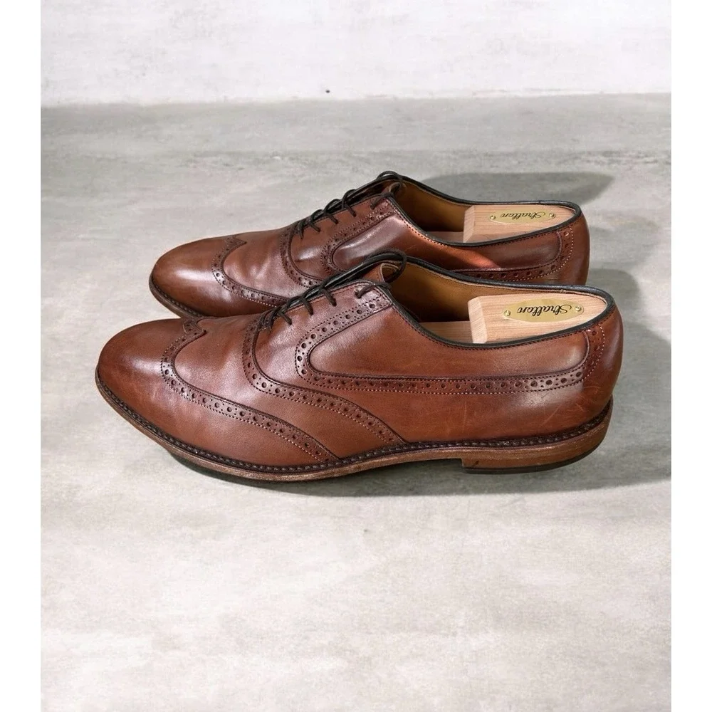 Allen Edmonds McAllister Wingtip Oxford Shoes 8.5 D Brown Calfskin Leather $450